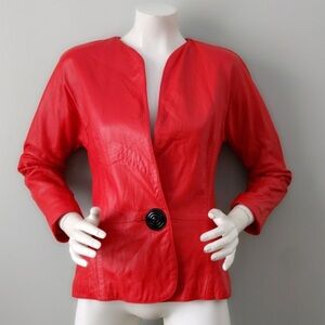 Nouvelle Renaissance Red Leather Blazer Jacket Made in USA 90s Power M